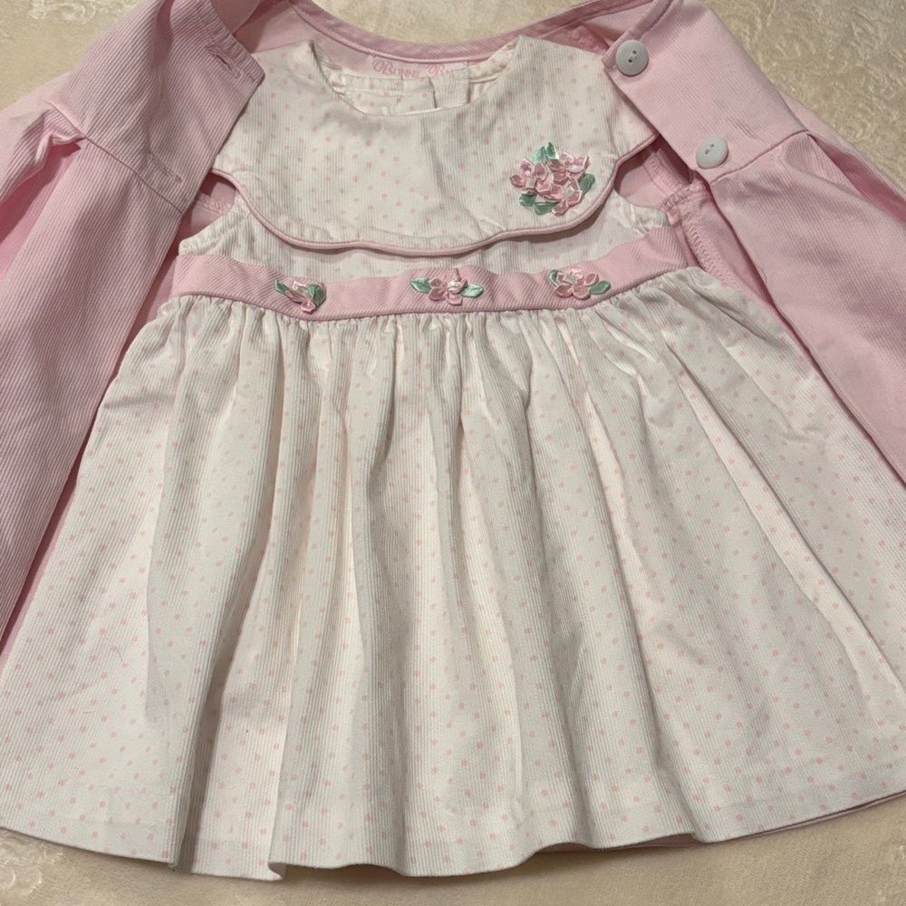Bonnie Baby Vintage Pink and White Polka Dot Baby Dress with Jacket